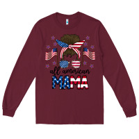Burgundy All American Mama Messy Buny Long Sleeve Tee - CowhideDigitalArt