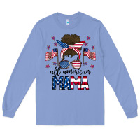Colony Blue All American Mama Messy Buny Long Sleeve Tee - CowhideDigitalArt