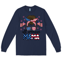 Navy All American Mama Messy Buny Long Sleeve Tee - CowhideDigitalArt