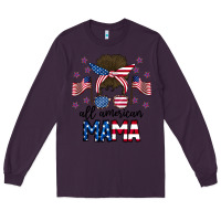 Plum All American Mama Messy Buny Long Sleeve Tee - CowhideDigitalArt