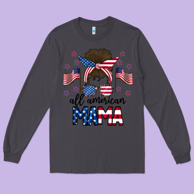 All American Mama Messy Buny Long Sleeve Tee Designed By Cowhidedigitalart