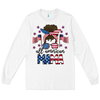 White All American Mama Messy Buny Long Sleeve Tee - CowhideDigitalArt
