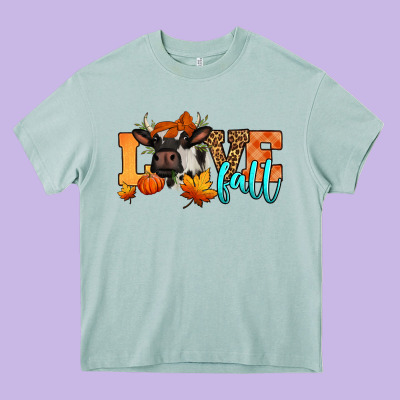 Love Fall Holstein Cow Heavy Core Tee Designed By Jasminsmagicworld