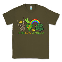 Army Green Peace Love Shamrock  St. Patrick's Day Classic Tee - CowGirlArtShop