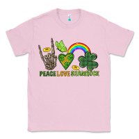 Bubblegum Pink Peace Love Shamrock  St. Patrick's Day Classic Tee - CowGirlArtShop