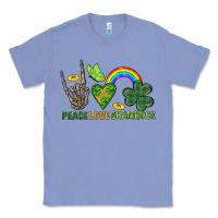Colony Blue Peace Love Shamrock  St. Patrick's Day Classic Tee - CowGirlArtShop