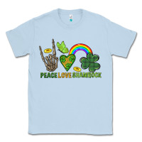 Dusty Blue Peace Love Shamrock  St. Patrick's Day Classic Tee - CowGirlArtShop