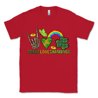 Red Peace Love Shamrock  St. Patrick's Day Classic Tee - CowGirlArtShop