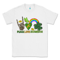 White Peace Love Shamrock  St. Patrick's Day Classic Tee - CowGirlArtShop