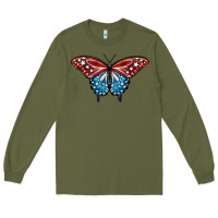 Army Green Patriotic American Flag Butterfly 4th of July Long Sleeve Tee - LillyAllenDesigns