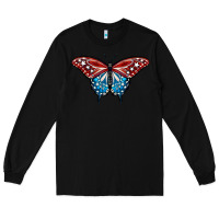 Black Patriotic American Flag Butterfly 4th of July Long Sleeve Tee - LillyAllenDesigns