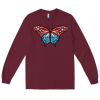 Burgundy Patriotic American Flag Butterfly 4th of July Long Sleeve Tee - LillyAllenDesigns