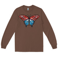 Chestnut Patriotic American Flag Butterfly 4th of July Long Sleeve Tee - LillyAllenDesigns