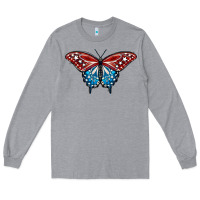 Heather Grey Patriotic American Flag Butterfly 4th of July Long Sleeve Tee - LillyAllenDesigns