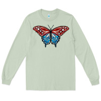 Matcha Patriotic American Flag Butterfly 4th of July Long Sleeve Tee - LillyAllenDesigns