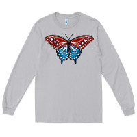 Patriotic American Flag Butterfly 4th Of July Long Sleeve Tee | Teevron