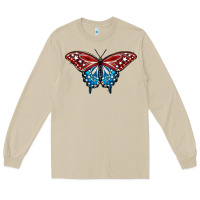 Mushroom Patriotic American Flag Butterfly 4th of July Long Sleeve Tee - LillyAllenDesigns
