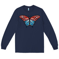 Navy Patriotic American Flag Butterfly 4th of July Long Sleeve Tee - LillyAllenDesigns