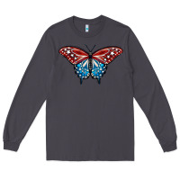 Smoke Patriotic American Flag Butterfly 4th of July Long Sleeve Tee - LillyAllenDesigns
