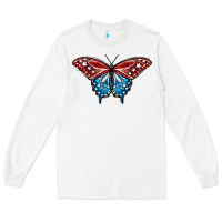 White Patriotic American Flag Butterfly 4th of July Long Sleeve Tee - LillyAllenDesigns