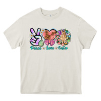 Cream Peace love Easter Day Heavy Core Tee - HowdyJamesFarm