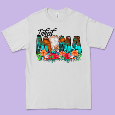 Inked Mama Flowers Cow Premium Tee Designed By Cowcowdesign