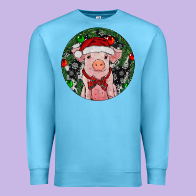 Sitting Pig Christmas Premium Sweatshirt Designed By Ranaportraitstore