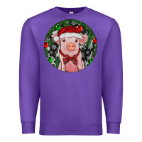 Purple Sitting Pig Christmas Premium Sweatshirt - RanaPortraitStore