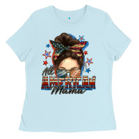 All American Mama Messy Bun 4th Of July Ladies Tee | Teevron