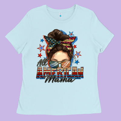 All American Mama Messy Bun 4th Of July Ladies Tee Designed By Fadigitalartstudio
