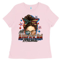 Bubblegum Pink All American mama messy bun 4th of july Ladies Tee - FaDigitalArtStudio