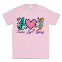 Bubblegum Pink peace love springwith flowers and butterfly Classic Tee - Artiststas