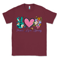Burgundy peace love springwith flowers and butterfly Classic Tee - Artiststas