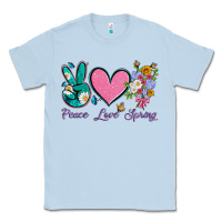 Dusty Blue peace love springwith flowers and butterfly Classic Tee - Artiststas