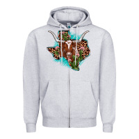 Heather Grey texas longhorn texas map Zipper Hoodie - JahusDesignShop