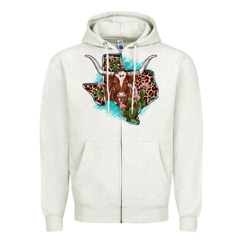 Texas Longhorn Texas Map Zipper Hoodie by JahusDesignShop | Teevron
