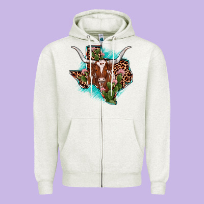Texas Longhorn Texas Map Zipper Hoodie Designed By Jahusdesignshop