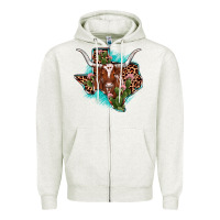 Oatmeal Heather texas longhorn texas map Zipper Hoodie - JahusDesignShop