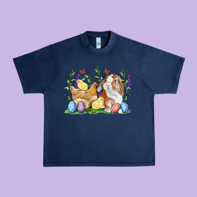 Easter Bunny And Chicks With Floral Urban Heavy Tee Designed By Ranaportraitstore