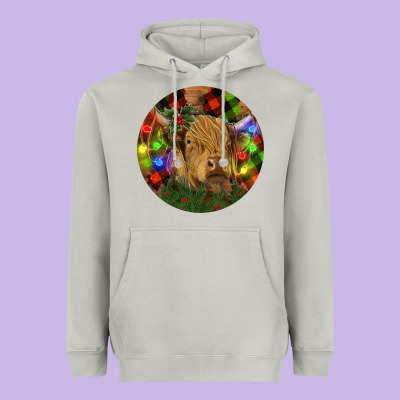 Brown Cow Christmas Heavyweight Hoodie Designed By Ranaportraitstore