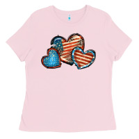 Bubblegum Pink American flag hearts 4th of july Ladies Tee - FaDigitalArtStudio