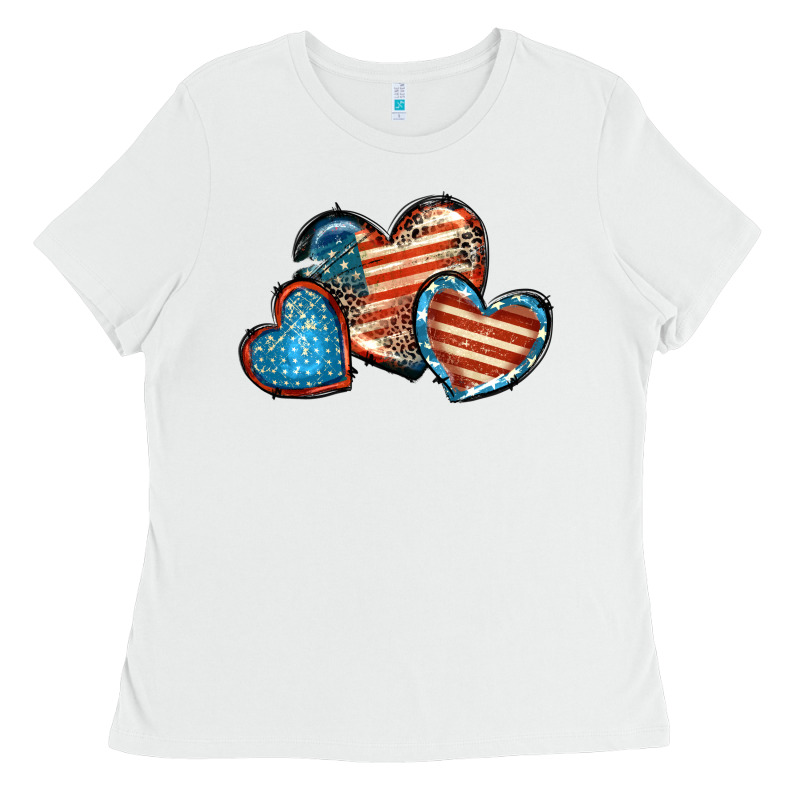 American Flag Hearts 4th Of July Ladies Tee by FaDigitalArtStudio | Teevron