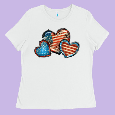 American Flag Hearts 4th Of July Ladies Tee Designed By Fadigitalartstudio