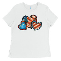 White American flag hearts 4th of july Ladies Tee - FaDigitalArtStudio