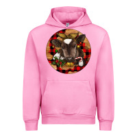 Fuchsia Pink Christmas Baby Cow Urban Hoodie - RanaPortraitStore