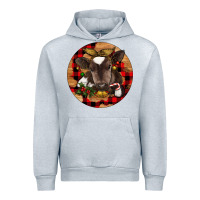 Heather Grey Christmas Baby Cow Urban Hoodie - RanaPortraitStore