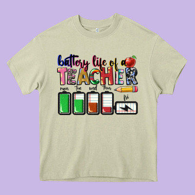 Battery Life Of A Teacher Heavy Core Tee Designed By Cowgirlartshop