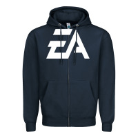 Navy #electronicArts EA  white Zipper Hoodie - DesigneFamous