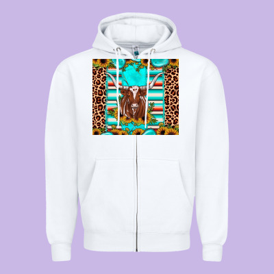 Texas Longhorn Sunflower Gemstone Zipper Hoodie Designed By Jahusdesignshop