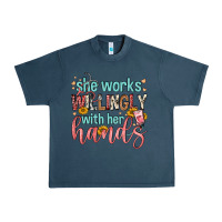 Midnight Navy she works willingly with her hands Urban Heavy Tee - FaDigitalArtStudio